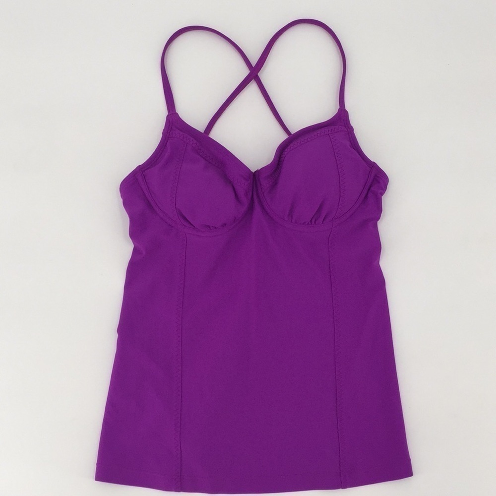 ATHLETA Kaimana Purple Cross Back Tankini Top Underwire Padded Swimsuit 32 B/C